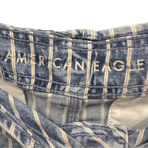 American Eagle  Outfitters High Rise Tie Belted Striped Denim Jean Shorts Size 14