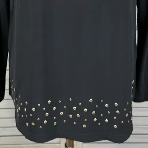 RAFAEL Black Mockneck Blouse with Gold Stud Details