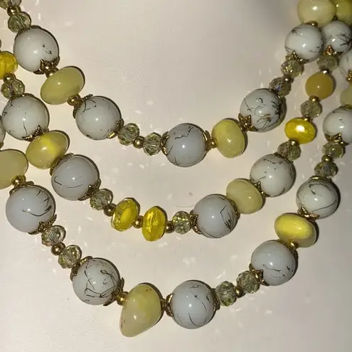 Summer Breeze 3 Strand Yellow & Spun gold in milk glass beads necklace