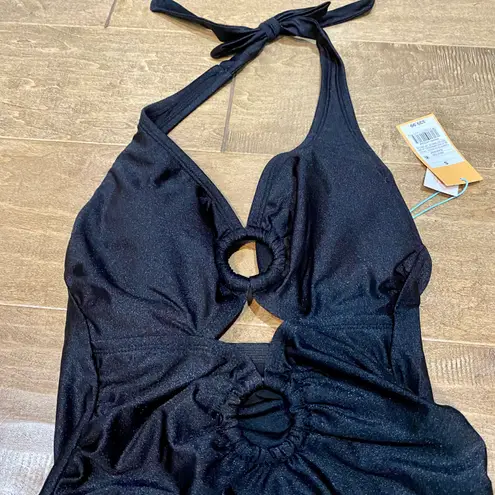 Kona Sol Women’s Double Circle Medium Coverage One Piece Black Size Small NWT