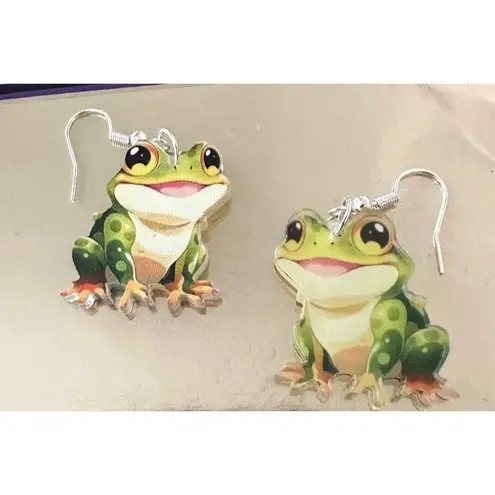 Frog Earrings New Dangle Hooks Green Double Sided Horny Toad Jeremiah Bu…