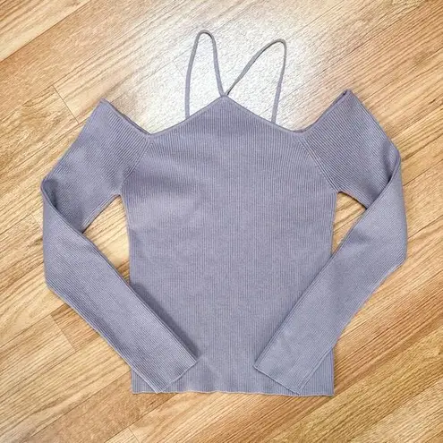 Bohme Ribbed Knit Criss Cross Cold Shoulder Sweater Lavender Small