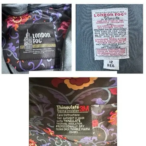 London Fog Vintage 80s Floral-Lined Thinsulate Trench Coat Wn Size12 Reg