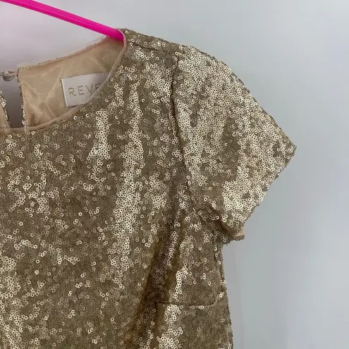 Revelry Gold Sequin Crop Top Extra Small Style 2454 Evening Wedding Bridesmaid Size XS