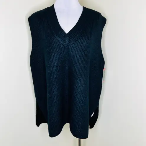 Vince Camuto NWT  Oversized Sweater Vest XL Black Knit V-Neck Split Hem Pullover