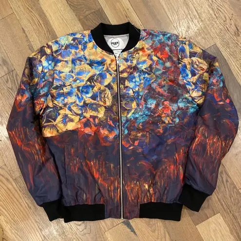 Flux Handmade Luxury Multicolor Printed Bomber Jacket Size Large
