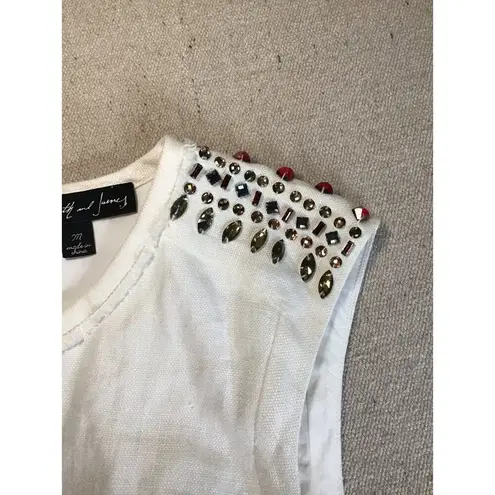 Elizabeth and James Women Bejeweled shoulder Linen Sleeveless Cropped Top Sz Med