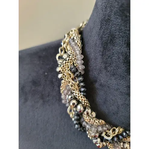 Womens Gold Chain Beaded Choker Necklace With Lobster Clasp Black And Gray Beads