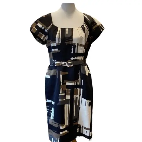 Vintage Dress 10 Cocktail Retro 60s Style Pencil Wiggle Abstract Classic Office Black