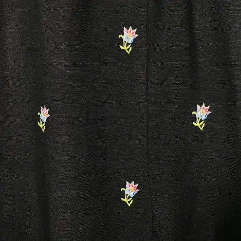 Kenar Vintage Black with Floral Embroidery Linen Blend Halter Maxi Dress Size 14