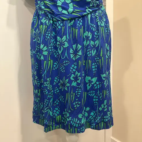 VTG 70s Bessi Firenze Blue Green Floral Silk Faux Wrap Surplice Dress Mod Small Size XS