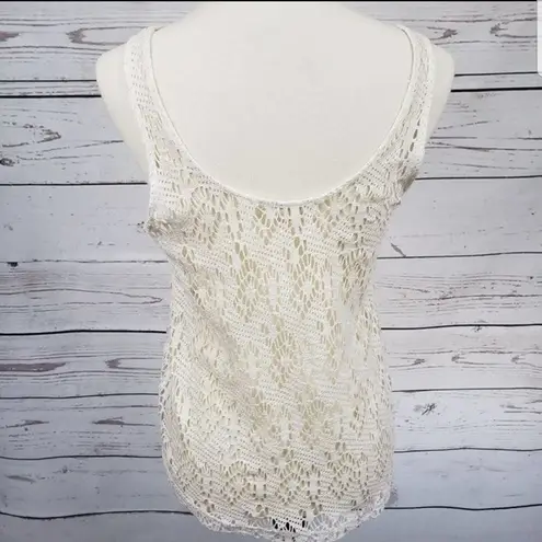 Kirra Cream & Gold Metallic Mesh Tank Top Small