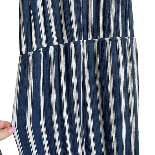 Doe & Rae Women Belted Crop Jumpsuit M Blue Stripe Wide Leg Boho Festival Y2K