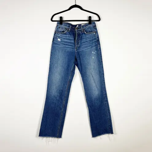 Rag & Bone Alex High Rise Straight Organic Cotton Denim Raw Edge Hem Jeans Ash