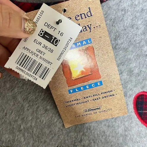 St. Bernard Women's Thermal Fleece Plaid Bear Appliqué Nightshirt Size 8/10 NWT Gray Size M