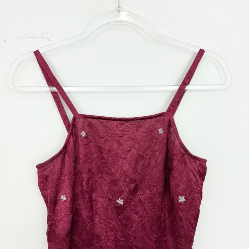 Vintage Passport Burgundy Embroidered Crinkle Slip Dress Red