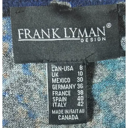 Frank Lyman Knit Top Size 8 Animal Black Blue 3/4 Sleeves Sparkle Artsy Casual