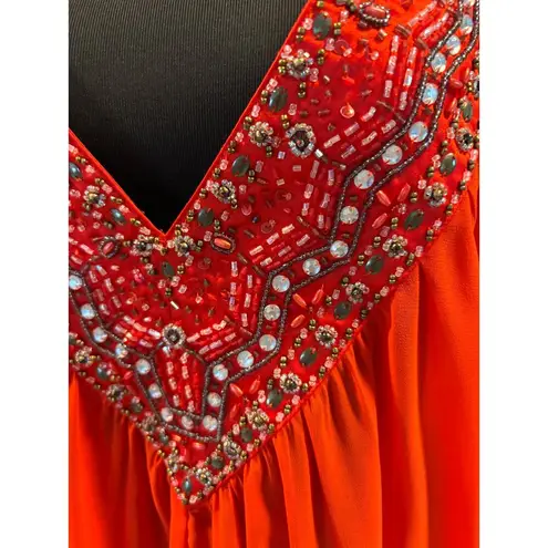 Buckle Black Collection Sequin Bead Dolman Sleeve Top Red Drawstring Bottom Size M