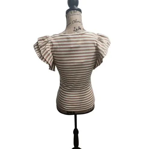 Zesica Striped Flutter Sleeve Top Casual Ribbed Fitted Summer Blouse M Size M