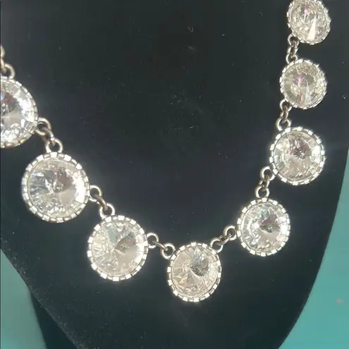 Statement Round Bezel Set Rhinestone Bridal Prom Formal Necklace Bracelet Set Silver