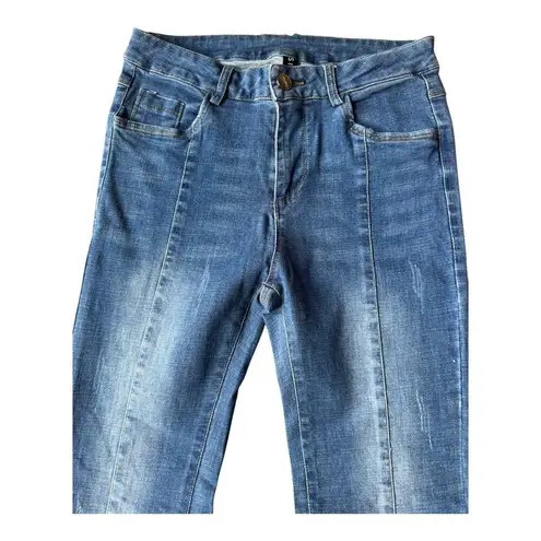 Retro High Rise Center Seam flare fringed blue Jeans size 27" waist