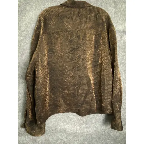 Chico's  Metallic Bronze Snake Leaf Print Button Jacket Top Size‎ 3 (L/XL) - Image 6