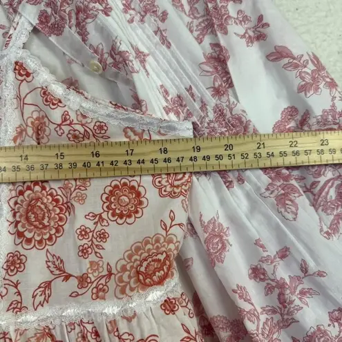 Laura Ashley Nightgown Robe Women M/L White Red Toile Cottage Coquette Housecoat