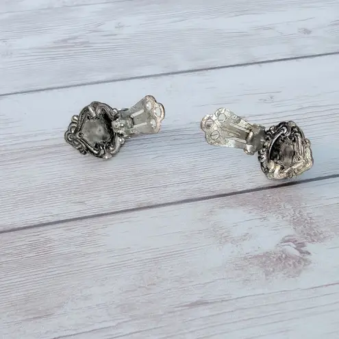 Vintage Clip On Earrings Metallic & Dark Silver Tone Statement Regal