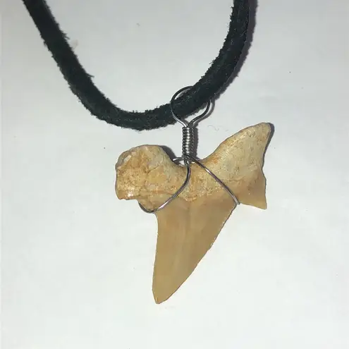 Natural Sharks Tooth Boho Pendant Necklace Tan