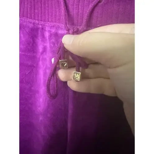 Plush & Lush Velour Track Pants Women's Size Large Wide Leg Purple Sequin Pocket - Image 4