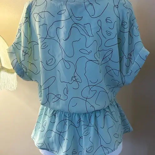 Sweet Rain Green Short Sleeve Peplum Blouse with Tie Size M Blue Size M