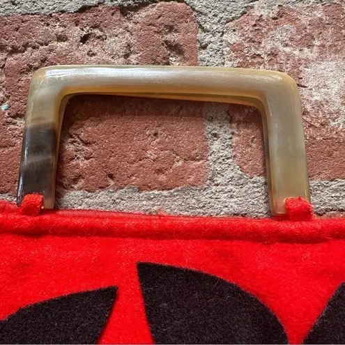 Shiraleah red and black felt flowered short handle purse clutch