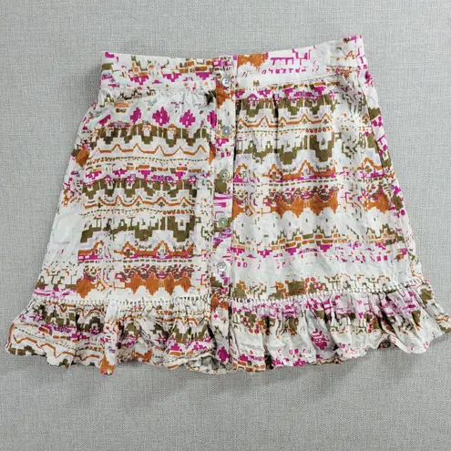 Shyanne Womens Skirt Size S Multicolor Abstract Southwestern Ruffles Lace Trim