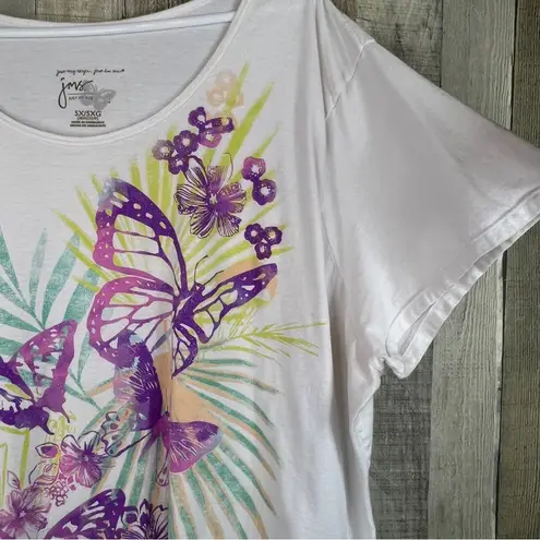 Just My Size JMS 5X(30W/32W) White Short Sleeve Crewneck Butterfly Print T-Shirt