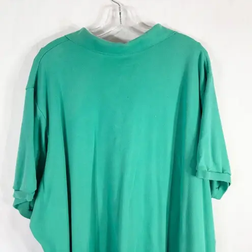 Woman Within Plus Size 3X 30W 32W Top Polo Shirt Green Short Sleeve Collar 1588