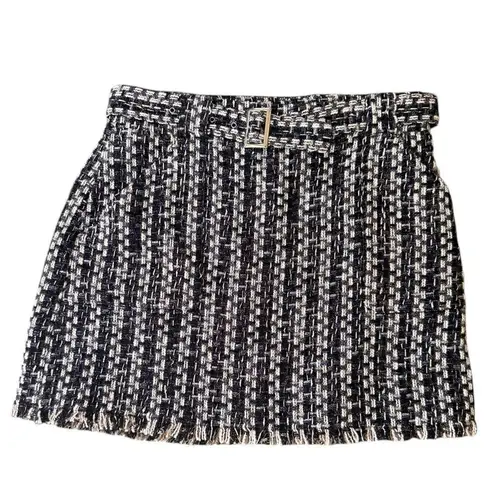 Ramy Brook Belted Tweed Mini Skirt Black Combo NWT 10