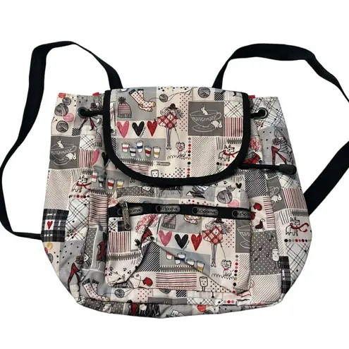 Le Sport Sac Mini Backpack Parisian Warm Wishes Print White Red Artsy Twee Bag