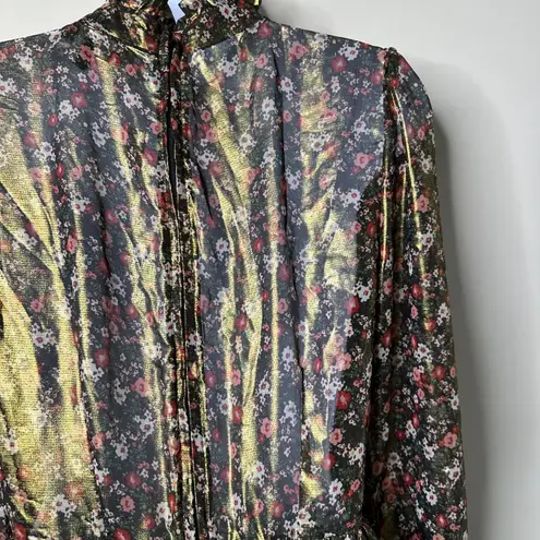 Trixxi  Gold Foiled Long Sleeve Floral Dress Large NEW