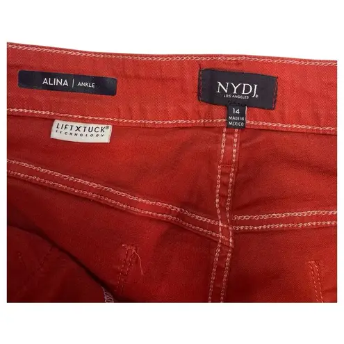 NYDJ Jeans Womens 14 Red Alina Ankle Denim Frayed Hem Lift Tuck Technology