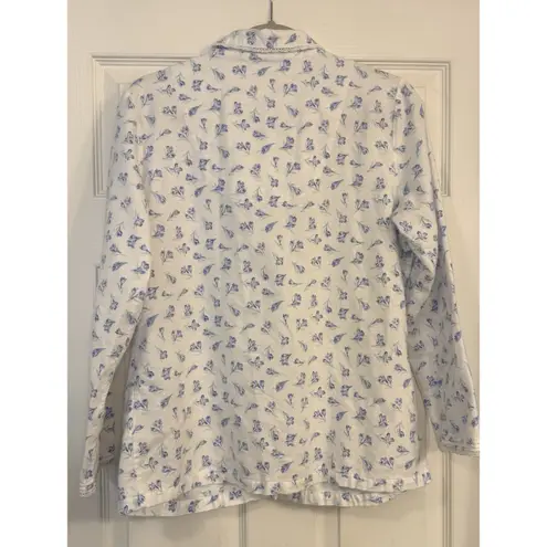 Eileen West Pajama Set Sz Small Top & Pants White Floral Cottagecore Grannycore