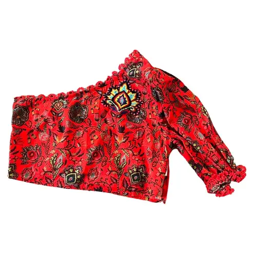 Farm Rio NWT One Shoulder Tropical Floral Red Cropped Top M