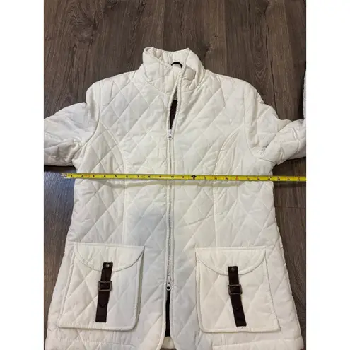 Chadwick's Quilted Jacket White Stand Collar Buckle Pocket Womens Size S