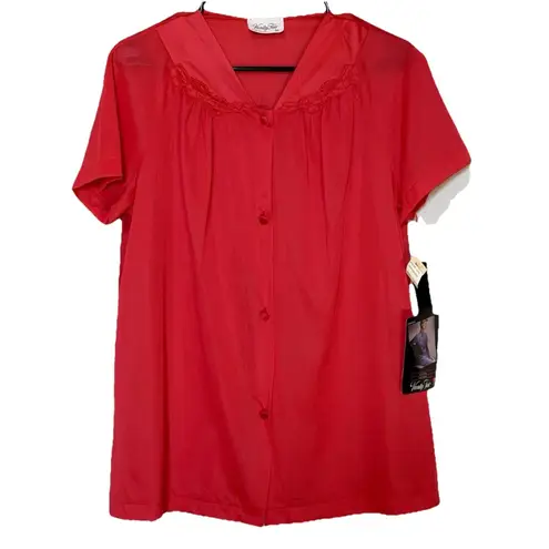 Vintage Vanity Fair Red Pajama Set. Nylon USA. M Late 80s Sleepwear NWT Size M