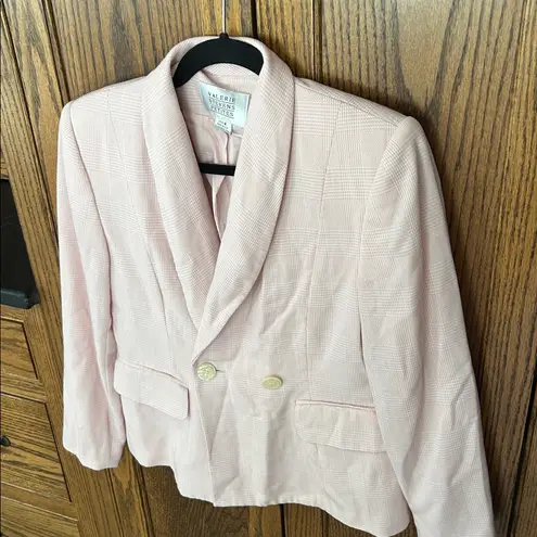 Valerie Stevens Vintage Plaid Light Pink Blazer Jacket Shoulder Pad Size 4