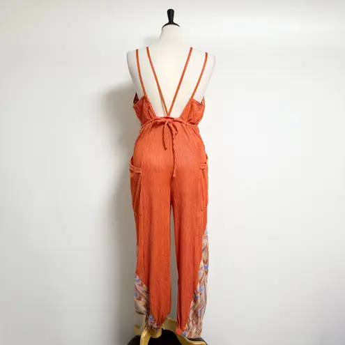 Free People Orange Ribbed Sleeveless Open Back Morning Rise Jumpsuit *FLAWS Size M