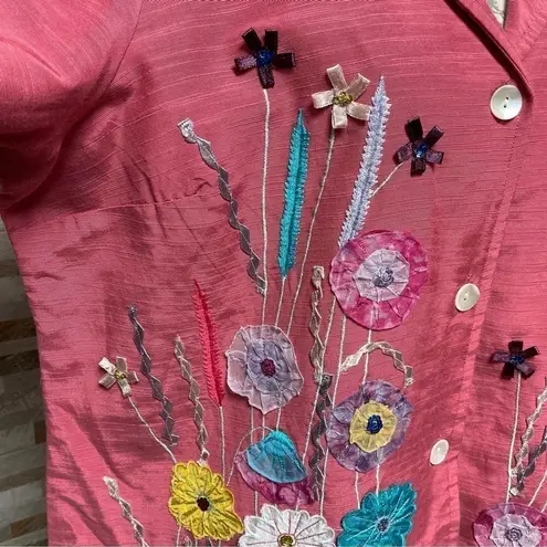 Alex Kim Vintage Blazer Jacket Floral 3D Art Sz 1X Pink