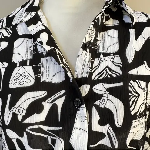 Alfred Dunner shoes purses accessories novelty print button down blouse 10 Black