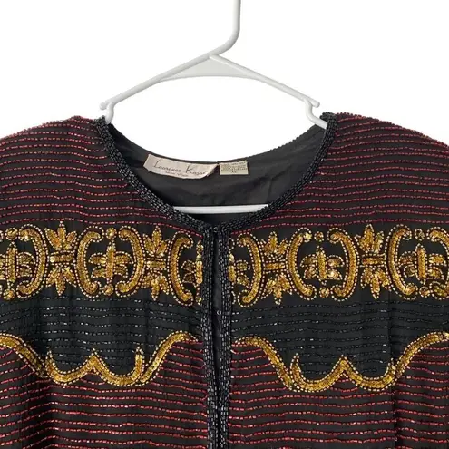 Laurence Kazar New York Vintage Beaded Sequin Embellished Gold Red Black Jacket