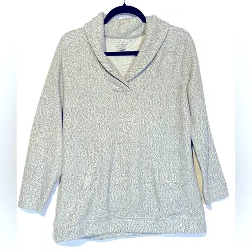 LL Bean Heritage Marled Fleece Shawl Collar Pullover Small Grey Cream Cozy EUC Gray
