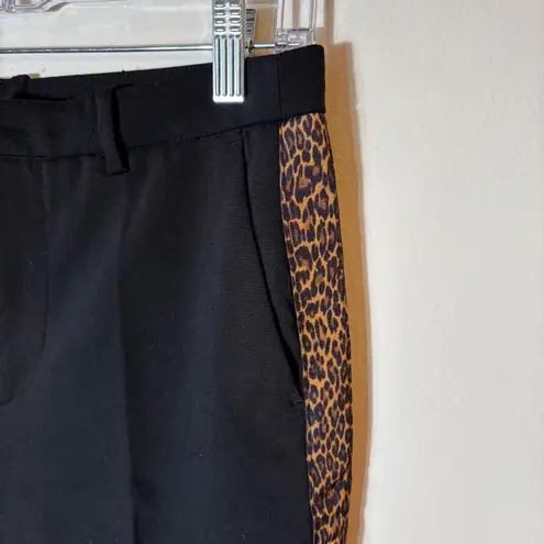Zara Basic Black Leopard Print Trim Career Casual Pants Size Small